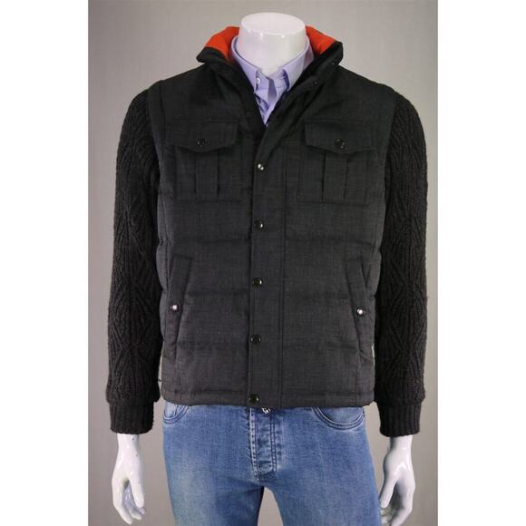 Paul Stuart Japan Gray Puffer Down Jacket Vest w/ Zip Off Knit Sleeves Jacket~ S - Picture 2 of 11